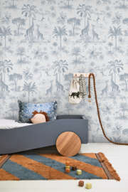 Giraf & slingeraapjes patroonbehang | blauw