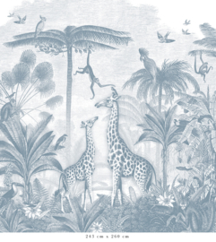 Giraf & slingeraapjes behang | blauw