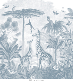 Giraffe & Spider Monkeys Wallpaper | Blue