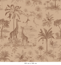 Giraf & slingeraapjes patroonbehang | vintage bruin