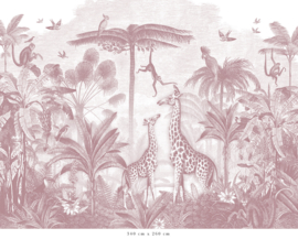 Giraffe & Spider Monkeys Wallpaper | Antique Pink