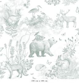 Pattern Forest Animals Wallpaper | Sea Green