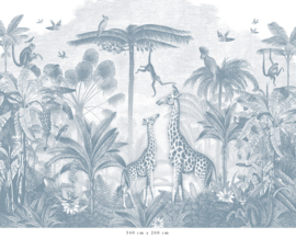 Giraffe & Spider Monkeys Wallpaper | Blue