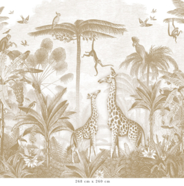 Giraffe & Spider Monkeys Wallpaper | Mustard