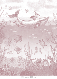 Whale World Wallpaper | Antique Pink