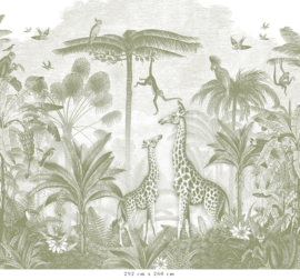 Giraffe & Spider Monkeys Wallpaper | Green