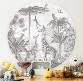 Giraffe and Spider Monkeys - Wallpaper Circle - selection of 8 colours