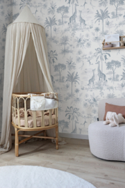 Giraf & slingeraapjes patroonbehang | blauw