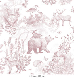 Pattern Forest Animals Wallpaper | Antique Pink