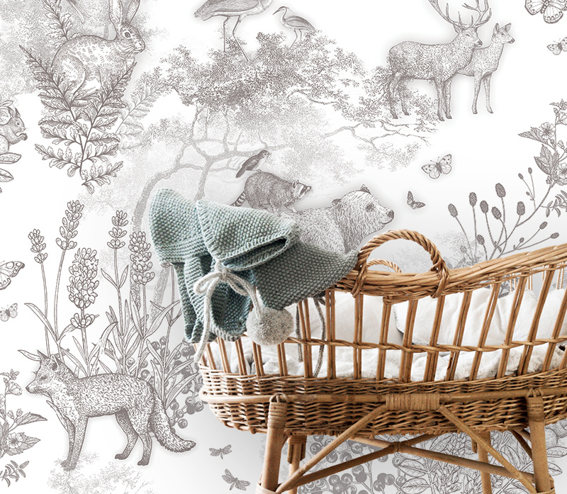 Pattern Forest Animals Wallpaper | Pencil Grey