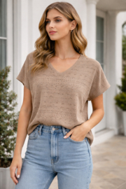 Tom Tailor Top v hals 1050421 Taupe grey