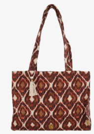 ZUSSS KATOENEN TAS MET IKAT PRINT ZAND/ROODBRUIN