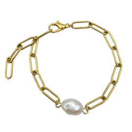 smooth chain pearl bracelet - gold