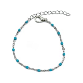 blue ball chain bracelet - silver