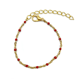 red ball chain bracelet - gold