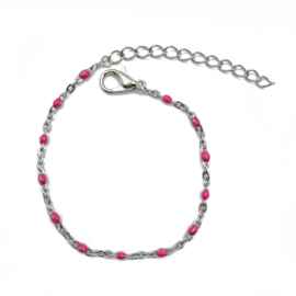 pink ball chain bracelet - silver