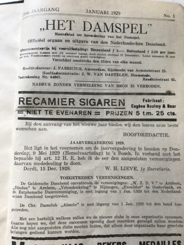 Het Damspel - Maandblad ter bevordering van het Damspel - 1929 + 1930