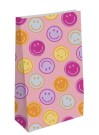 Kraft papier zakje Smiley roze/rood