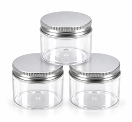 Traktatiepotje transparant met zilveren deksel – 50 ml