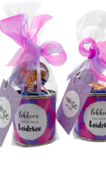Cadeau leidster – gevuld blikje “Lekkers voor de liefste leidster”