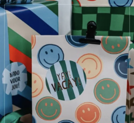 Kraft papier zakje Smiley groen/ blauw