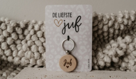 Cadeau juf houten sleutelhanger