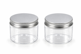 Traktatiepotje transparant met zilveren deksel – 50 ml