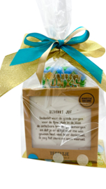 Cadeau juf – Forex tegeltje “Bedankt Juf” met Tony Chocolonely