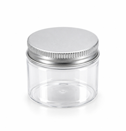Traktatiepotje transparant met zilveren deksel – 50 ml