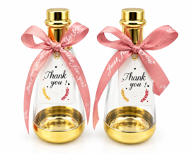 Bedankflesje Thank You goud met roze strik