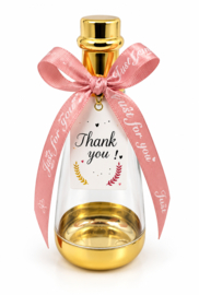 Bedankflesje Thank You goud met roze strik