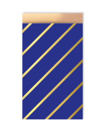 Kado zakje Diagonal Lines Blue/Gold