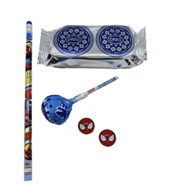 Spiderman potlood + Oreo +Lolly