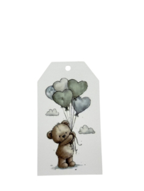 Kado label Beertje met ballonnen
