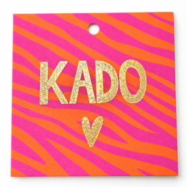 Cadeaulabel KADO roze/oranje – 6 x 6 cm