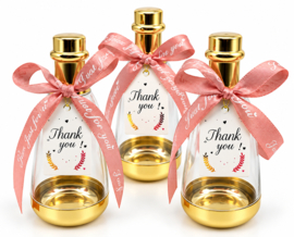 Bedankflesje Thank You goud met roze strik