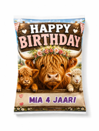 Highland cow mini chips traktatie met naam