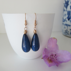Rosékleurige shine blauw druppel oorbellen