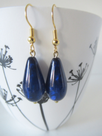 Goudkleurige blauwe resin oorbellen