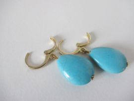 Goudkleurige Turquoise clip oorbellen