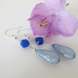 Zilverkleurige licht blauw/blauwe oorbellen