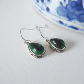 Zilverkleurige vintage groene oorbellen