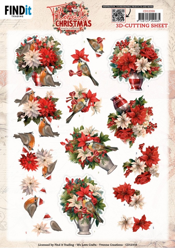 3D Cutting Sheet - Yvonne Ceations - Floral Christmas- Floral Vase - CD12359