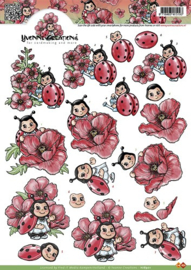 3D Knipvel - Yvonne Creations - Lieveheersbeestjes en klaprozen HJ8901