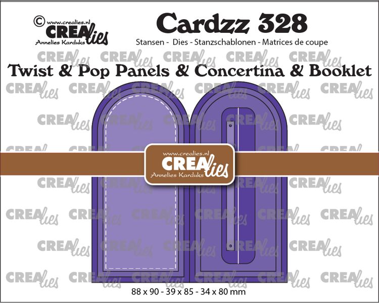 Crealies - Cardzz stansen no. 328, Twist & Pop B4, Panelen & Leporello & Miniboekje boog