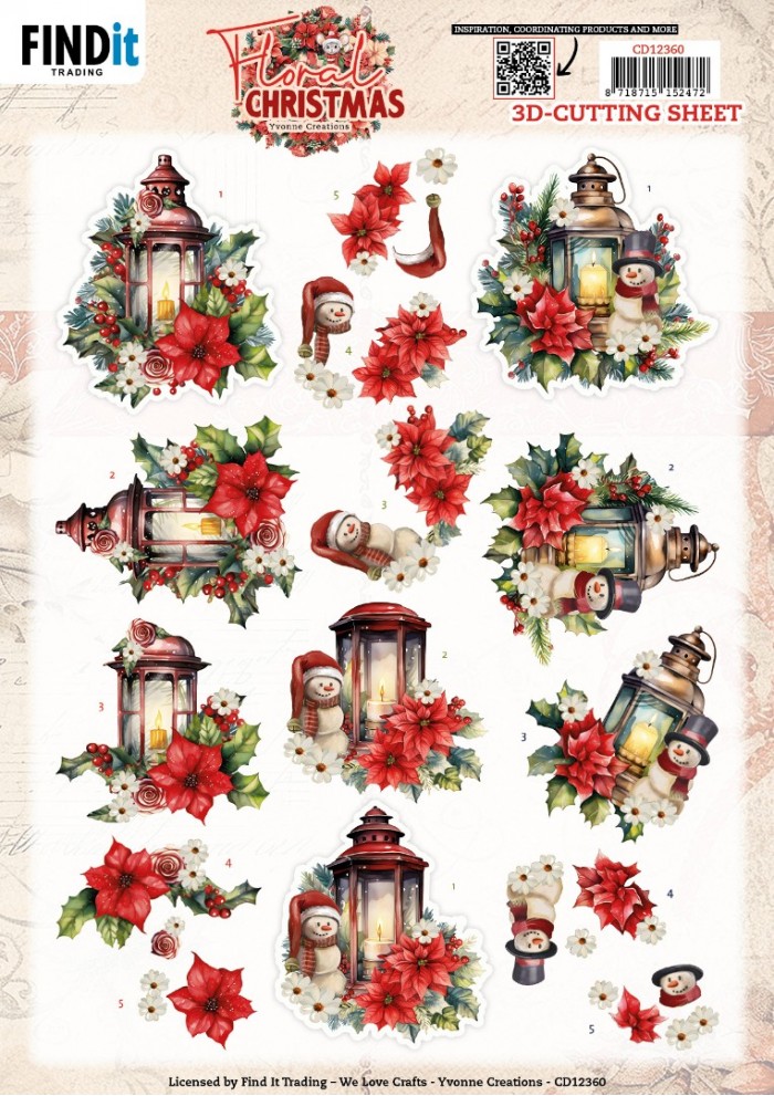 3D Cutting Sheet - Yvonne Ceations - Floral Christmas- Floral Lantern - CD12360