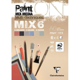 Clairefontaine PaintON MIX6 blok gelijmd 24 bladen A6 250g geassorteerd 6x4 blad