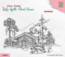Nellie choice - IFS058 Clear Stamps  "wintery scene with house" 138x95cm