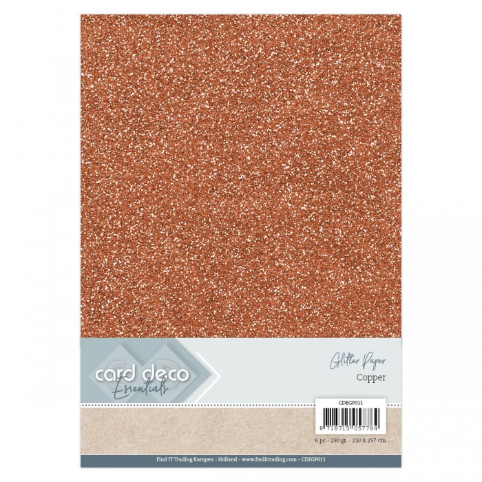 Card Deco Essentials - A4 Copper Glitterpapier - CDEGP011 - 6 vellen