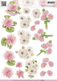 3D Knipvel - Jeanines Art - Wit roze bloemen CD10510
